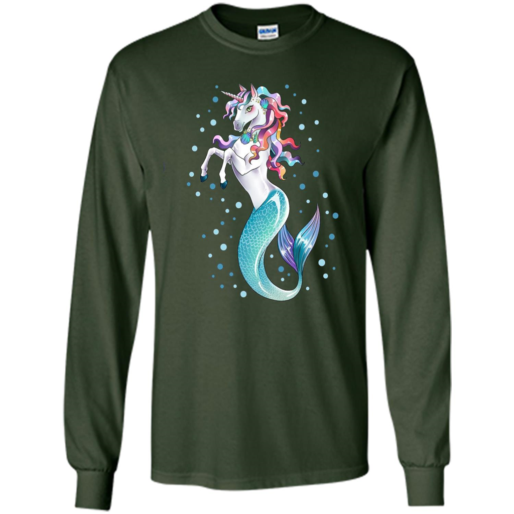 Unicorn Mermaid Mermicorn Cute T-Shirt Forest Green