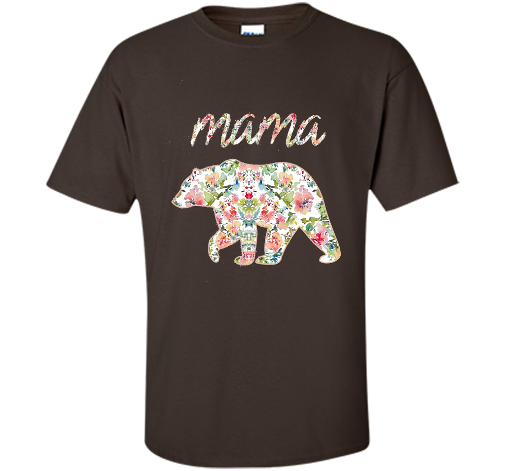 Mama Bear Floral Tee, Mom Graphic T-Shirt, Matching Family shirt Dark Chocolate
