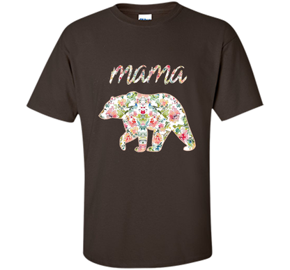 Mama Bear Floral Tee, Mom Graphic T-Shirt, Matching Family shirt Dark Chocolate