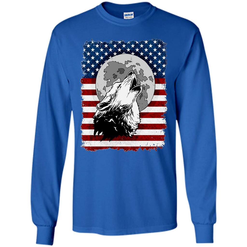 Howling Wolf On American Flag Patriotic T-shirt Royal