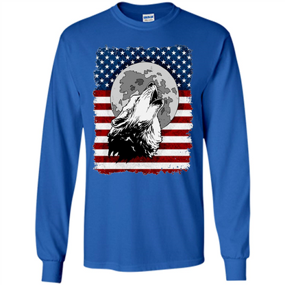 Howling Wolf On American Flag Patriotic T-shirt Royal