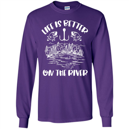 Fishing Fisherman T-shirt Life Is Better On The River Tshirt Purple