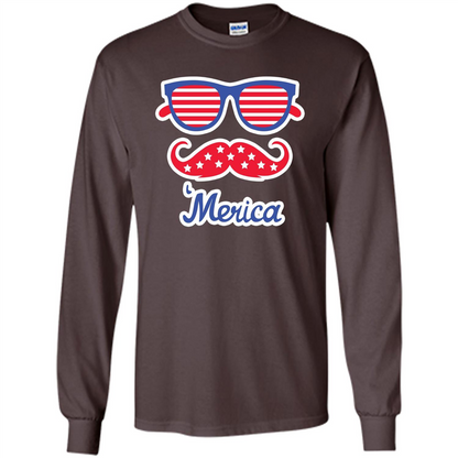 Merica Sunglasses Shirt Stars Stripes July 4th T-shirt Dark Chocolate