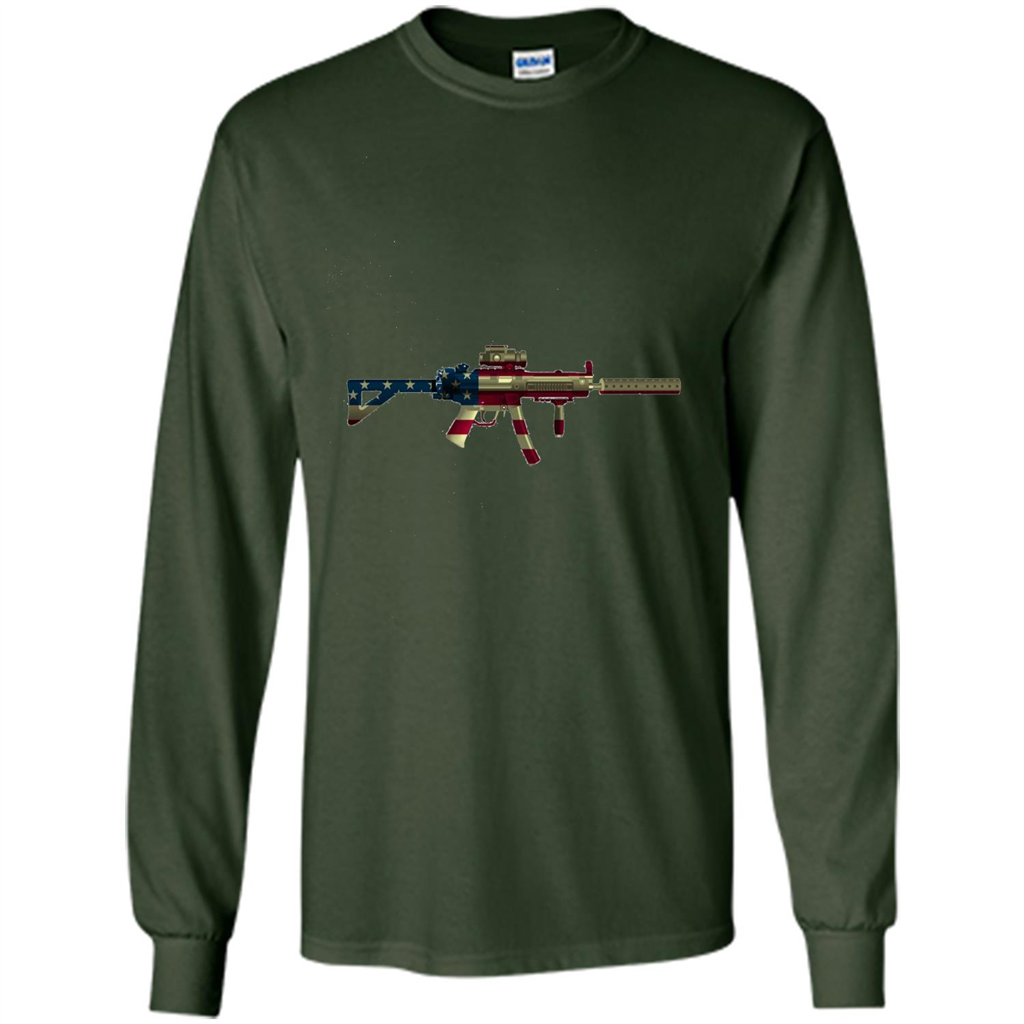 Assault Rifle Gun Flag Red White And Blue Gun T-shirt Forest Green