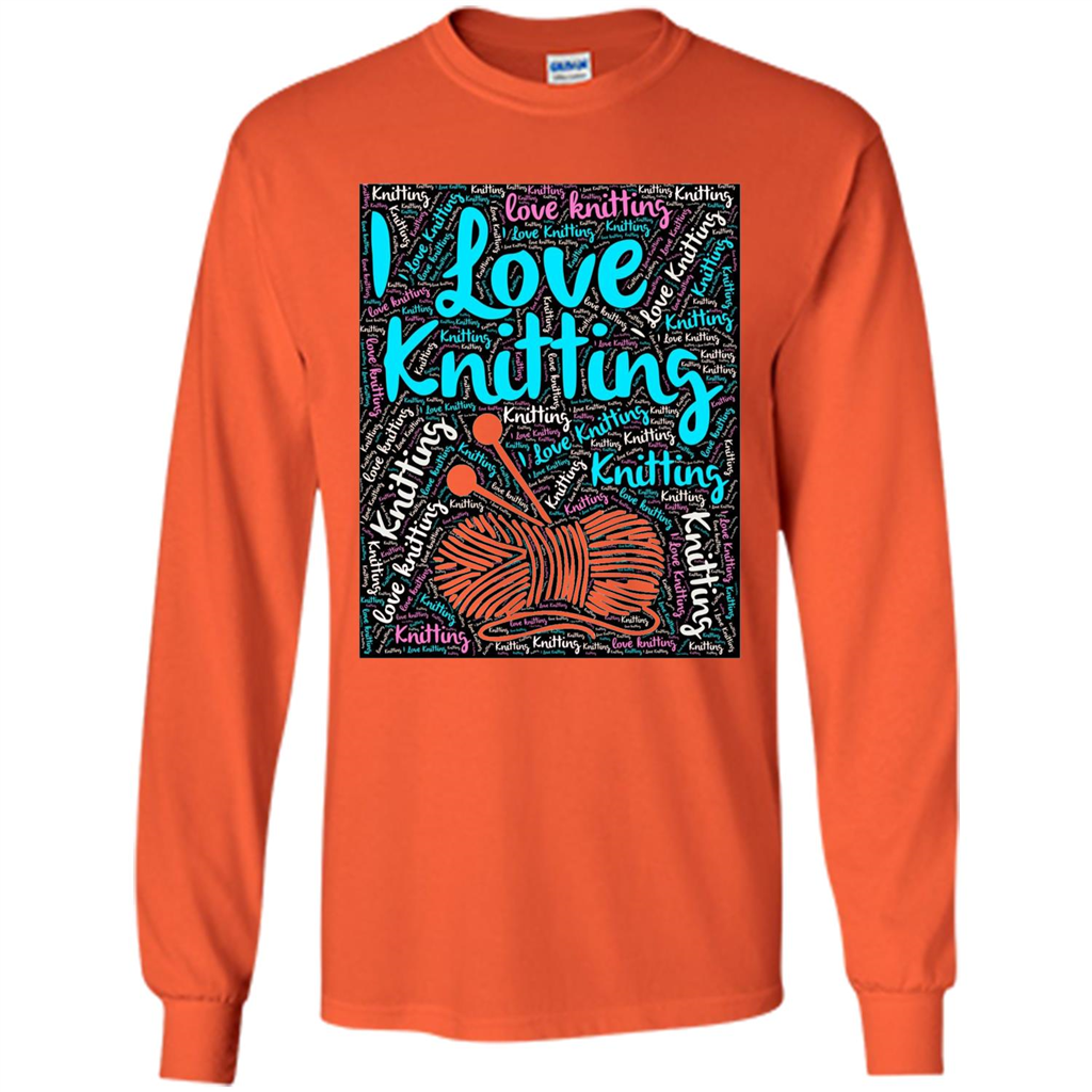 Knitting Wordcloud Knitter T-shirt Love Knitting Orange