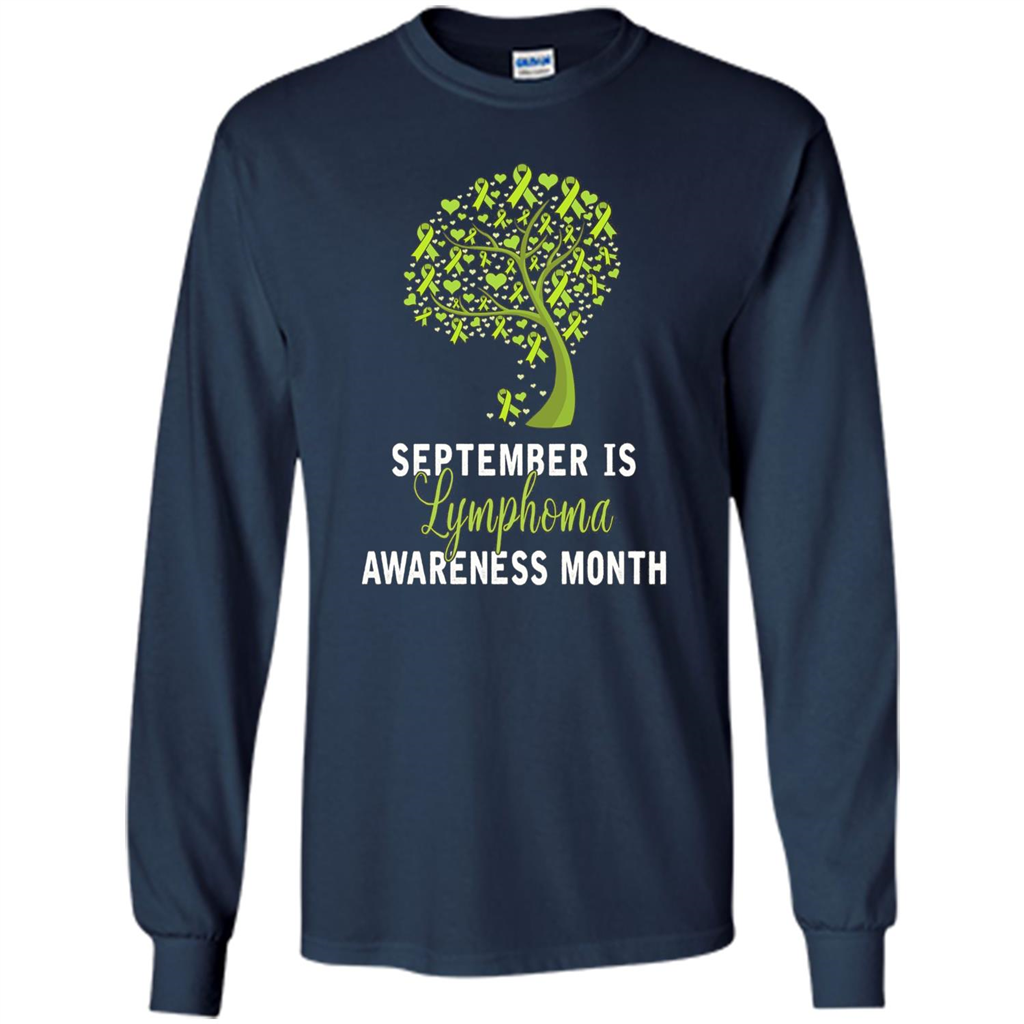 Lime Green Ribbon Lymphoma Awareness Month T-shirt Navy