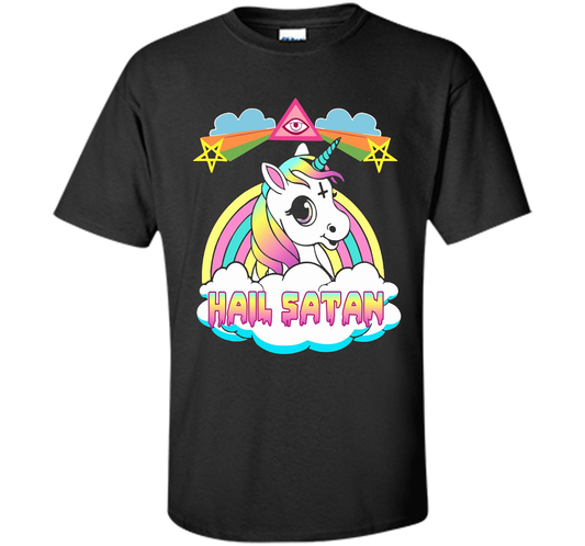 Unicorn Hail Satan Death Metal Rainbown T-shirt Black