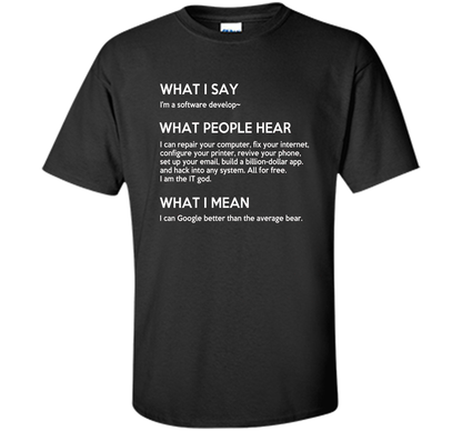Programmer T-shirt What I Say What People Hear What I Say Black