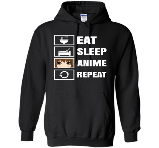Eat Sleep Anime Repeart T-Shirt Funny Anime Geek cool shirt Black