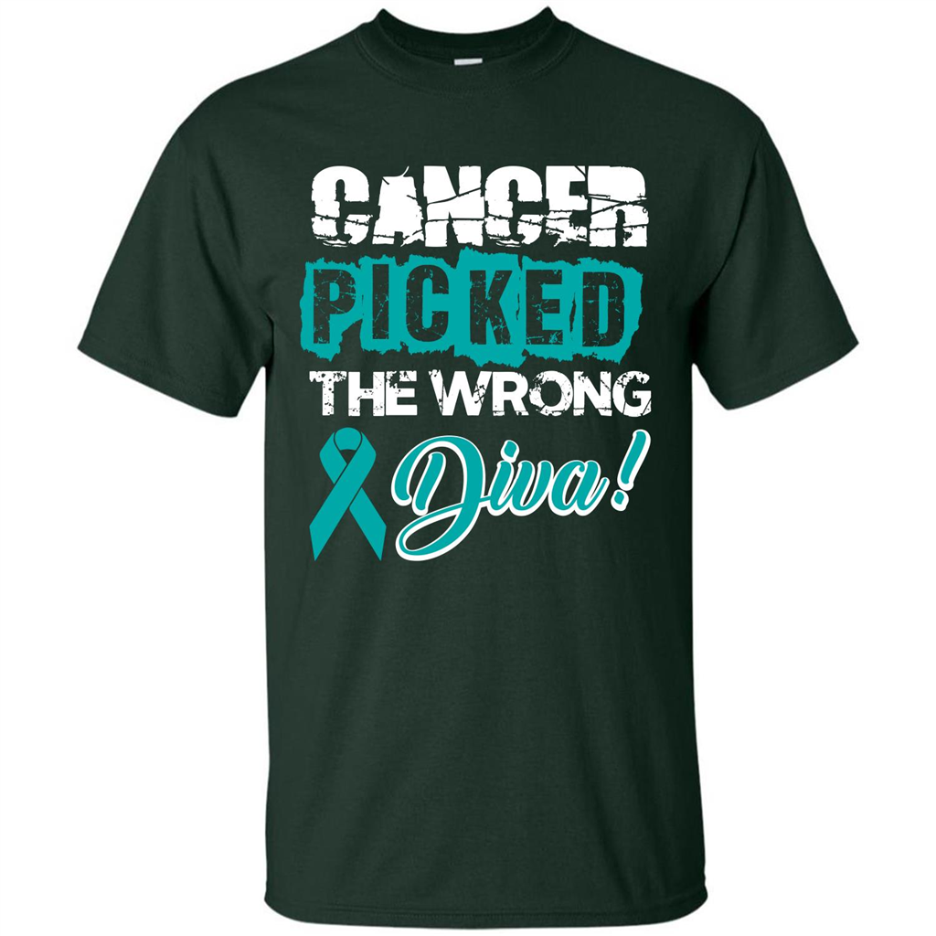 Cancer Awareness T-shirt Cancer Picked The Wrong Diva T-shirt Forest Green
