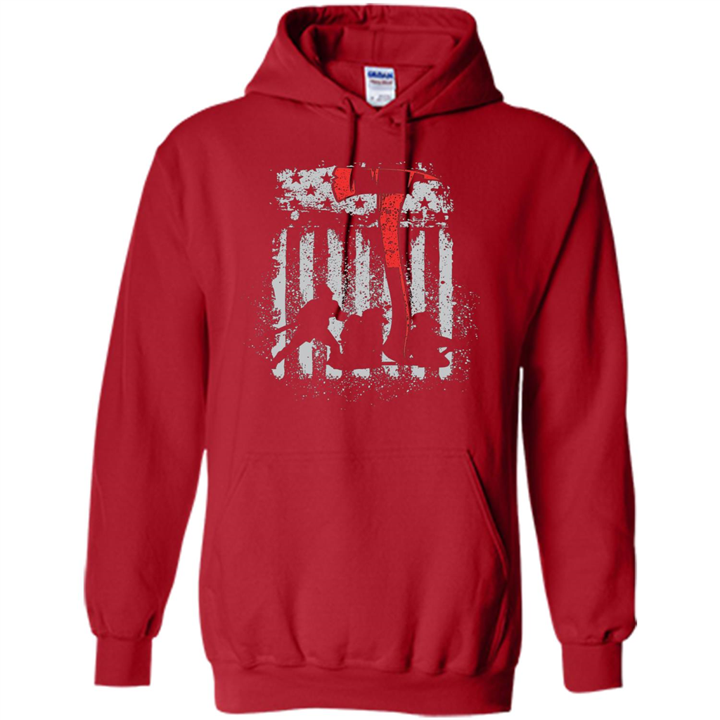 Firefighter With US Flag T-shirt Red