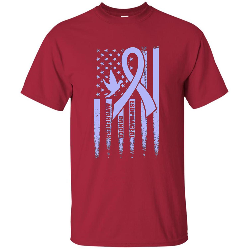 Esophageal Cancer USA Flag Periwinkle Ribbon and Dove T-shirt Cardinal