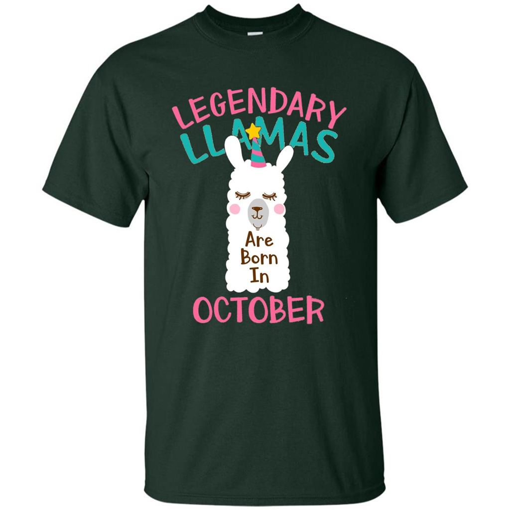 Legendary Llamas Are Born In October T-shirt Forest Green