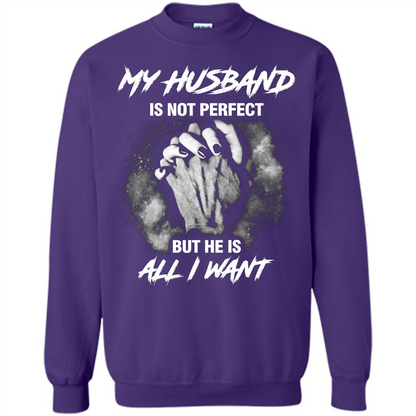 Wife T-shirt My Husband Is Not Perfect But He Is All I Need Purple