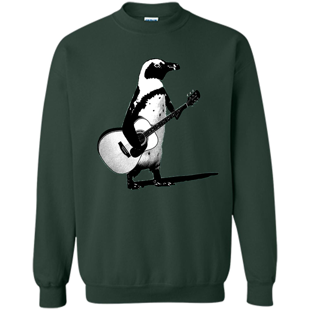 Funny Penguin T-shirt Penguin Plays Guitar Forest Green