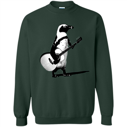 Funny Penguin T-shirt Penguin Plays Guitar Forest Green