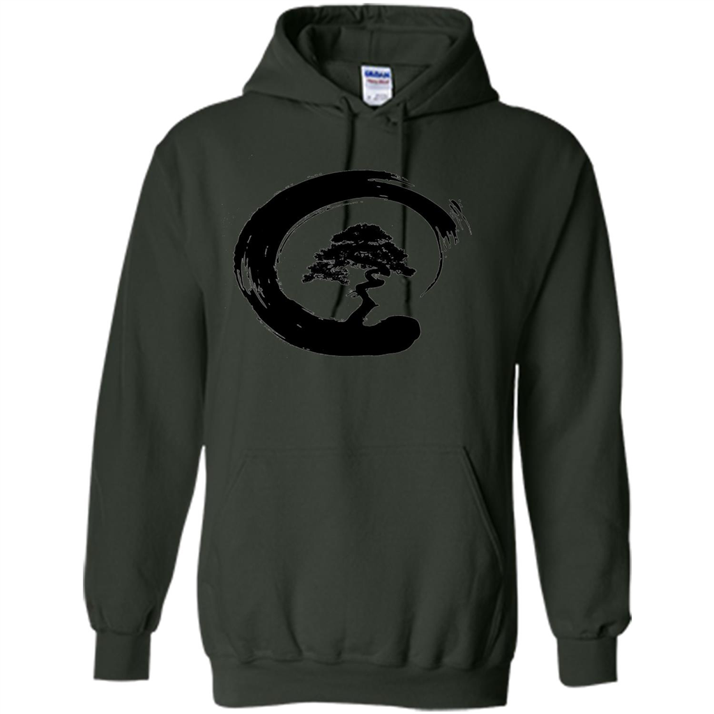 Bonsai Tree in Enso Circle - Buddhist Zen Calligraphy t-hirt Forest Green