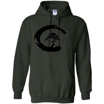 Bonsai Tree in Enso Circle - Buddhist Zen Calligraphy t-hirt Forest Green