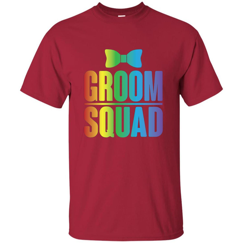 Groom Squad Bachelor Party Rainbow Bowtie T-Shirt Cardinal
