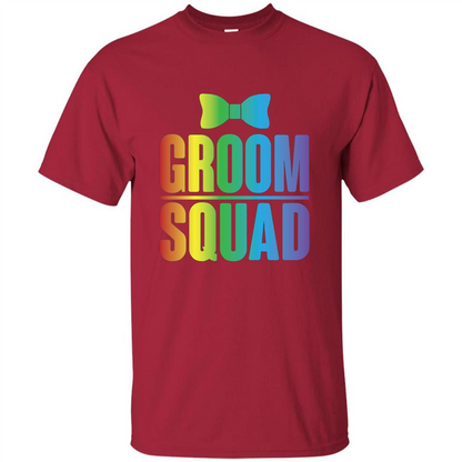 Groom Squad Bachelor Party Rainbow Bowtie T-Shirt Cardinal