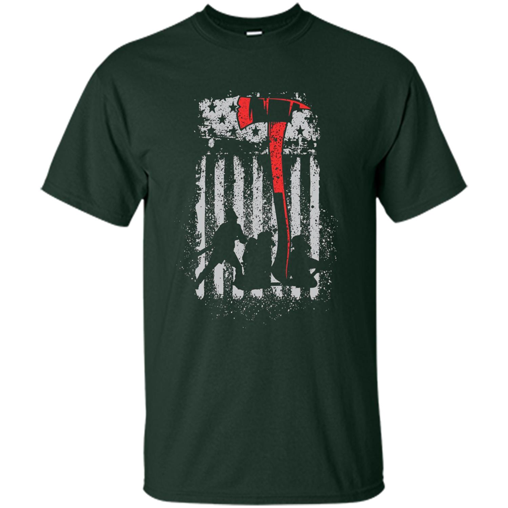 Firefighter With US Flag T-shirt Forest Green