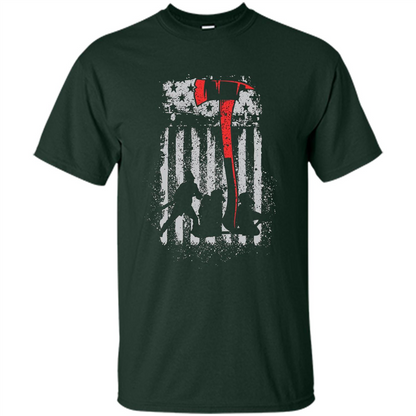 Firefighter With US Flag T-shirt Forest Green