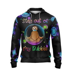 Stay Out Of My Bubble Sloth And Yoga Unisex Zip Up Hoodie