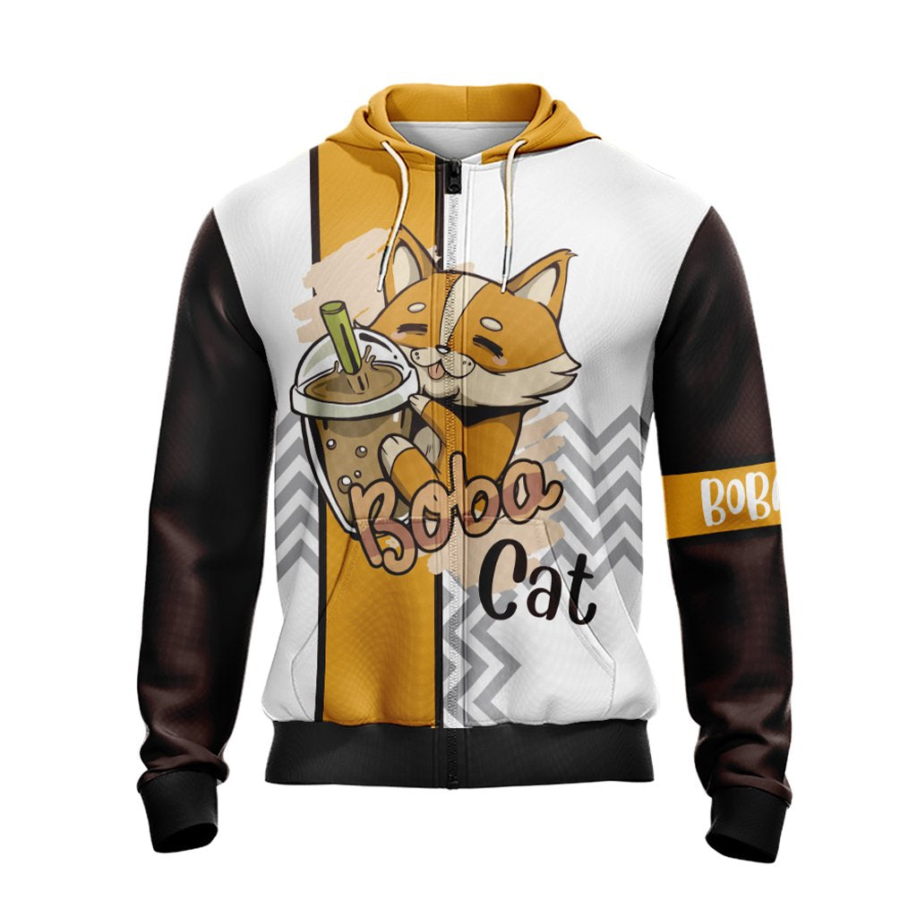 Boba Cat Unisex Zip Up Hoodie