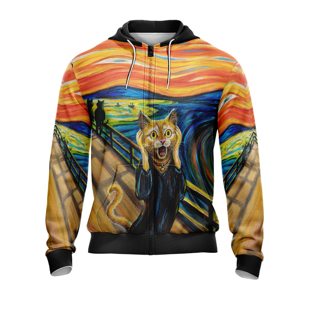 The Scream Cat Unisex 3D Zip Up Hoodie