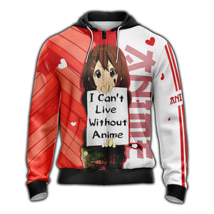 I Can't Live Without Anime Unisex 3D Zip Hoodie
