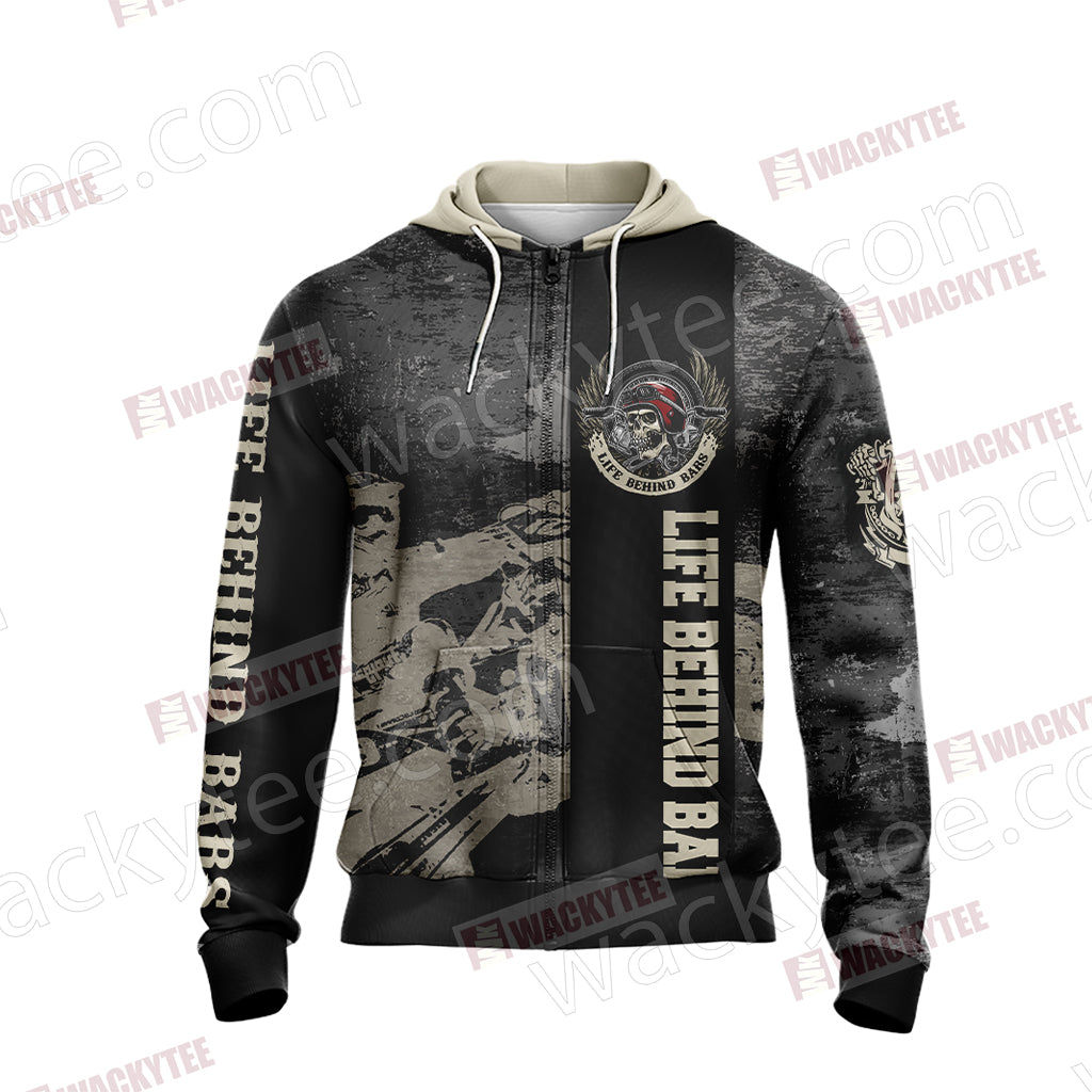 Biker Life Behind Bars Unisex Zip Up Hoodie Jacket