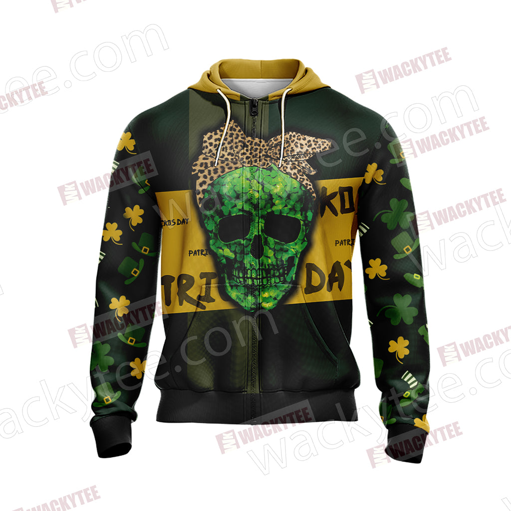 Skull Patricks Day Unisex Zip Up Hoodie Jacket