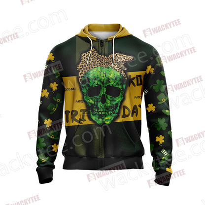 Skull Patricks Day Unisex Zip Up Hoodie Jacket