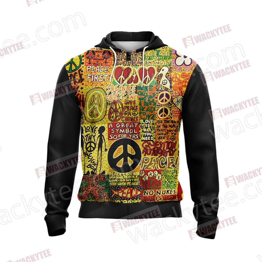 Hippie Love Is All You Need Unisex Zip Up Hoodie Jacket