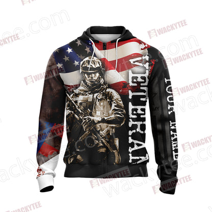Veteran (Customized Name) Unisex Zip Up Hoodie Jacket