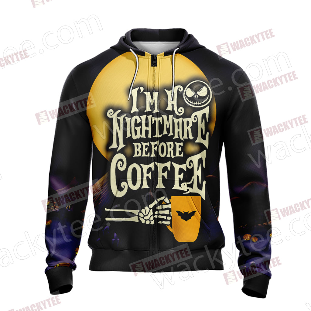 I'm A Nightmare Before Coffee Unisex Zip Up Hoodie Jacket