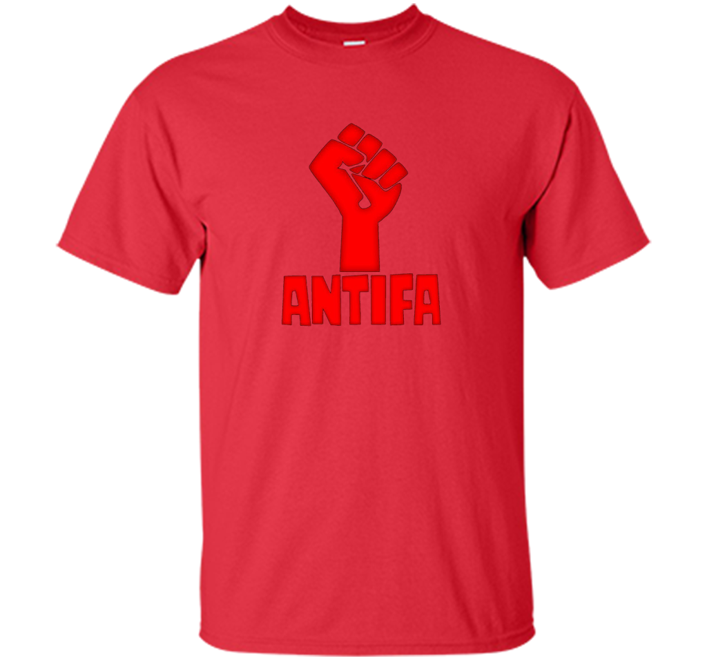 AntiFa Fist On Black T-shirt Red