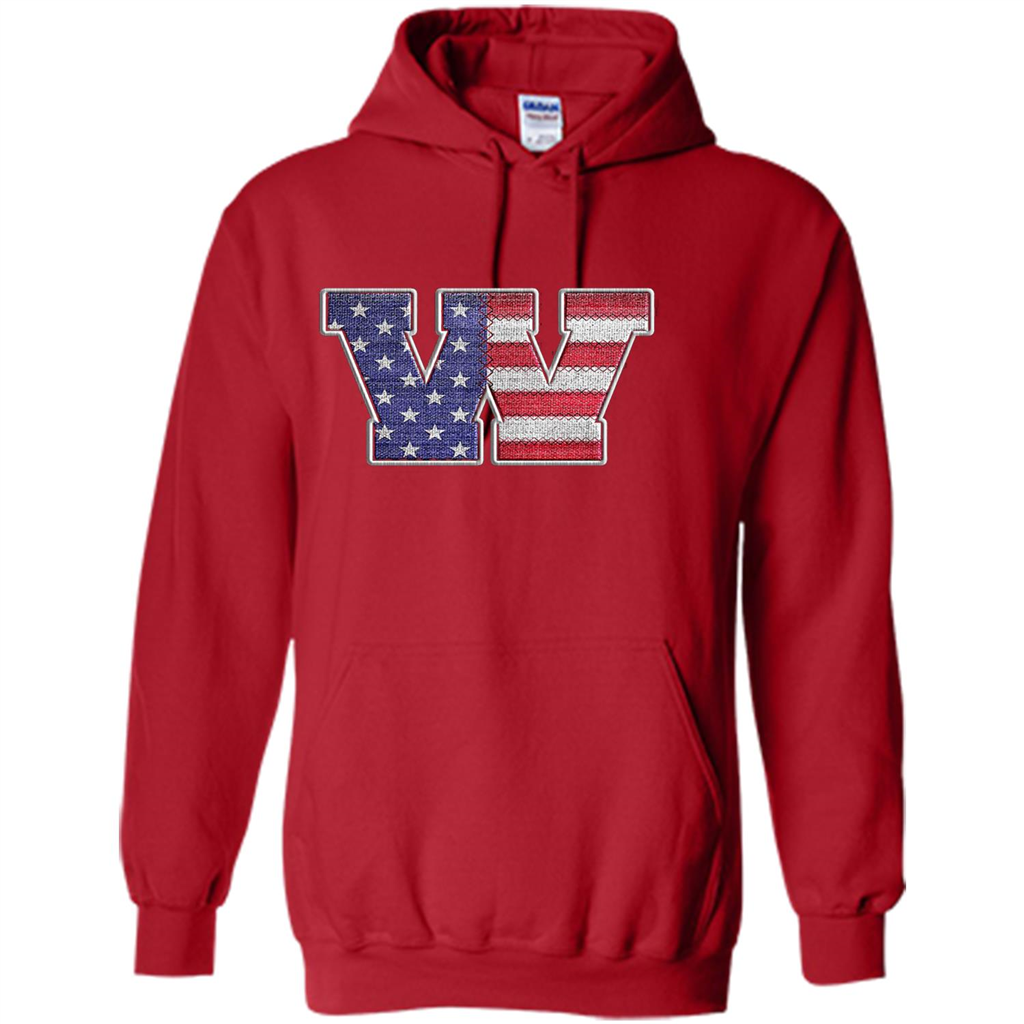 Patriotic T-shirt Letter W American Flag Embroidery Red