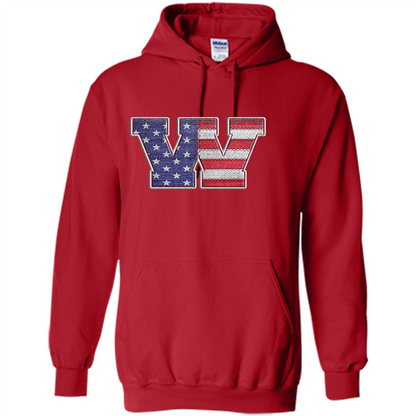 Patriotic T-shirt Letter W American Flag Embroidery Red