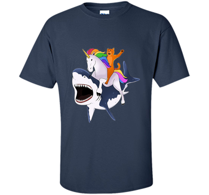 Cat Riding Unicorn Riding Shark T-shirt Navy
