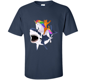 Cat Riding Unicorn Riding Shark T-shirt