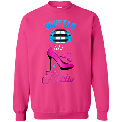 Wheels Or Heels We Love You Gender Reveal Party T-shirt Heliconia