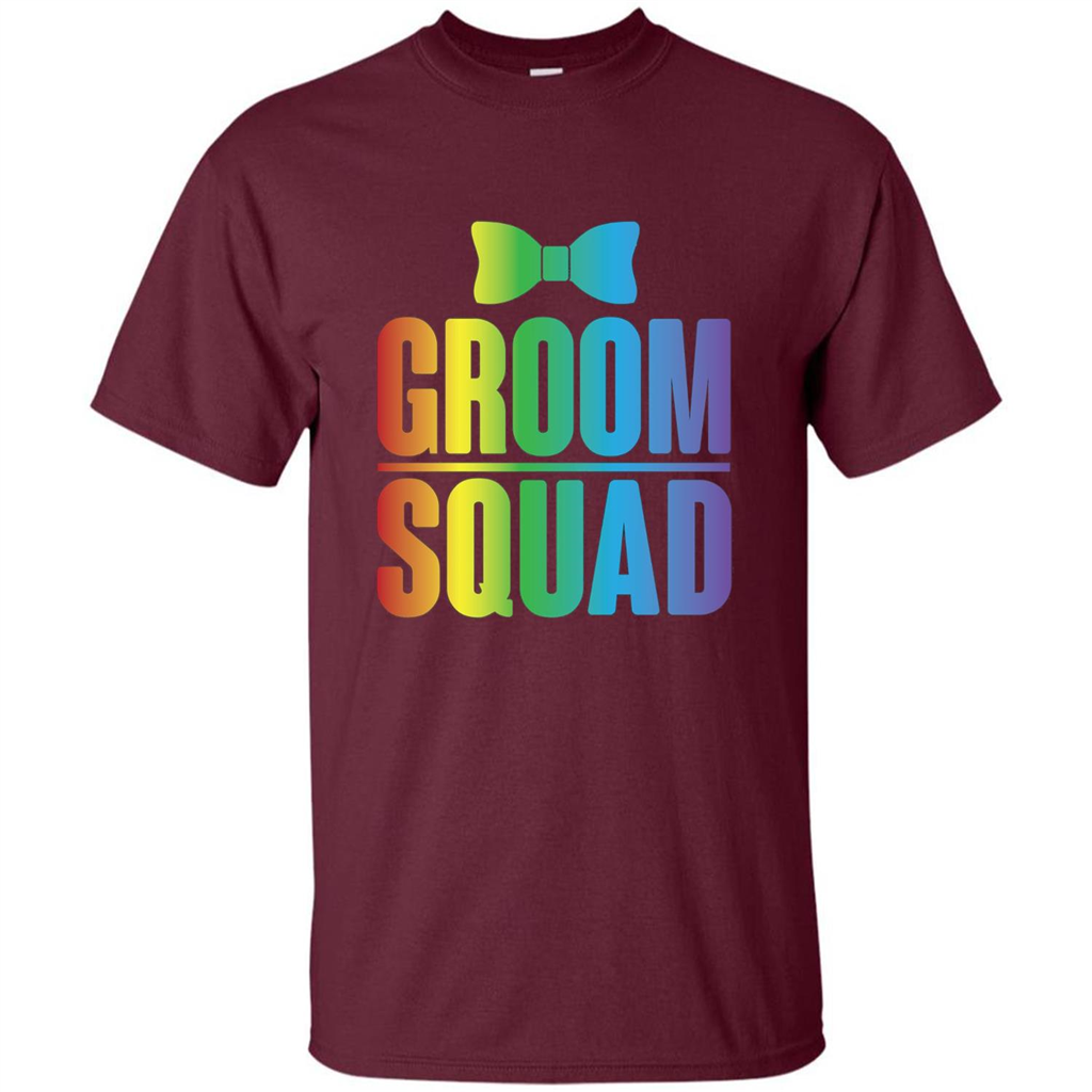 Groom Squad Bachelor Party Rainbow Bowtie T-Shirt Maroon
