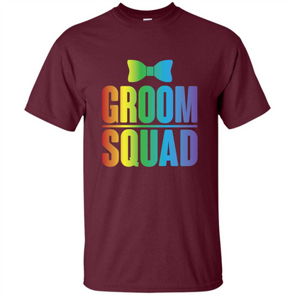 Groom Squad Bachelor Party Rainbow Bowtie T-Shirt Maroon