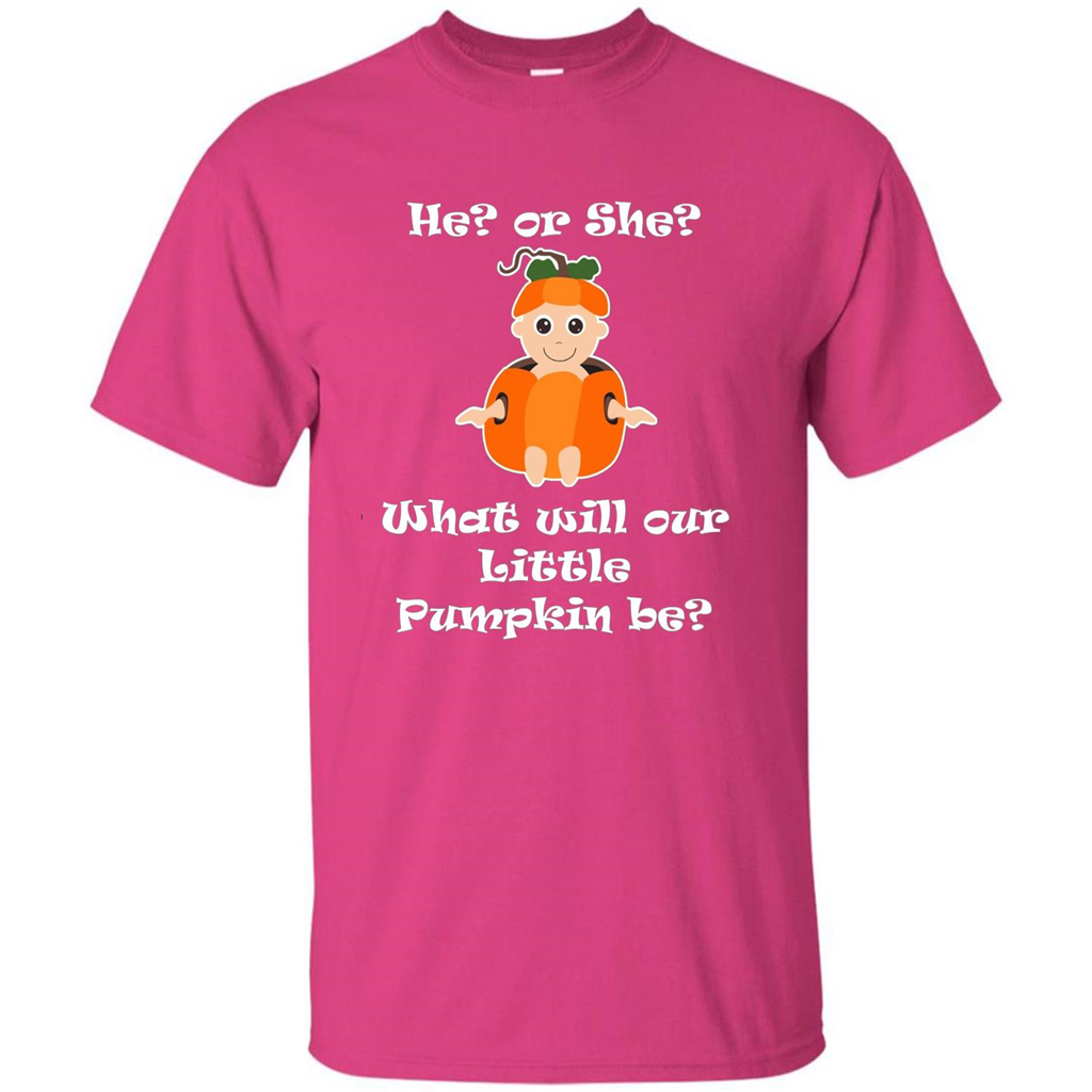 He Or She What Will Little Pumpkin Be Baby Shower T-shirt Heliconia