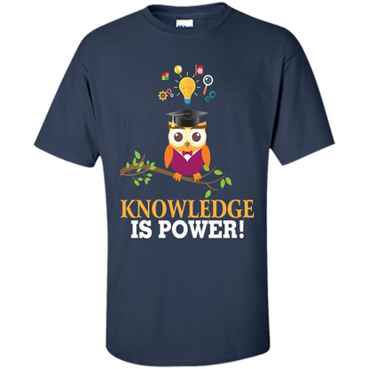 Knowledge is Power T-Shirt Cute Owl Teacher Student T-shirt Navy