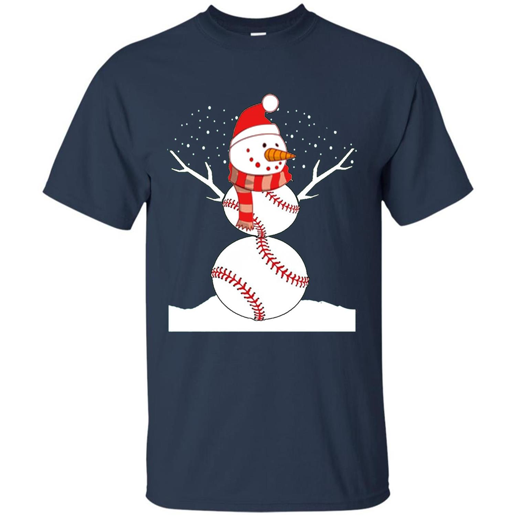 Cute Baseball Snowman Christmas T-Shirt Navy
