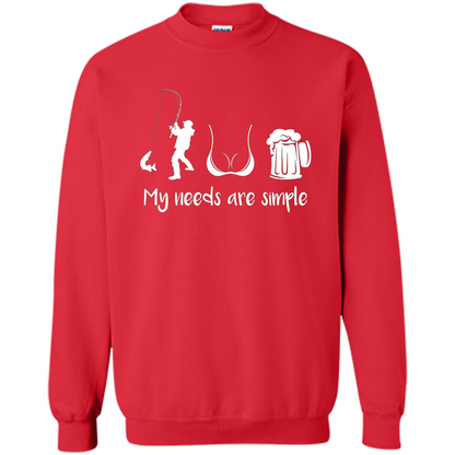 My Needs Are Simple T-shirt Funny Fishing Boobs Beer T-shirt Red