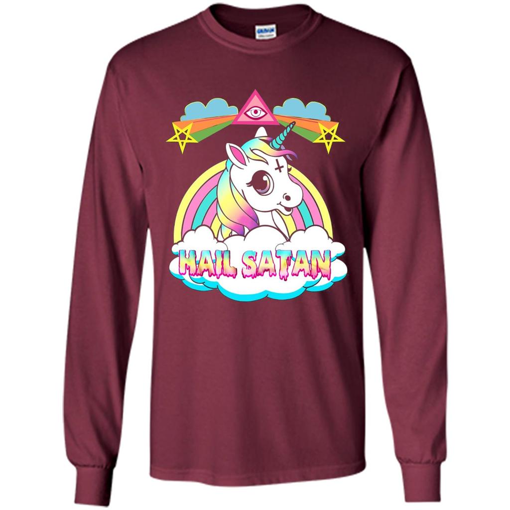Unicorn Hail Satan Death Metal Rainbown T-shirt Maroon