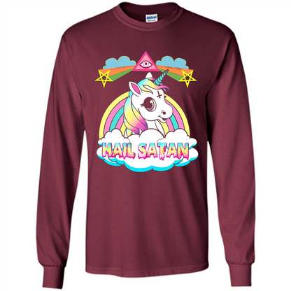 Unicorn Hail Satan Death Metal Rainbown T-shirt Maroon